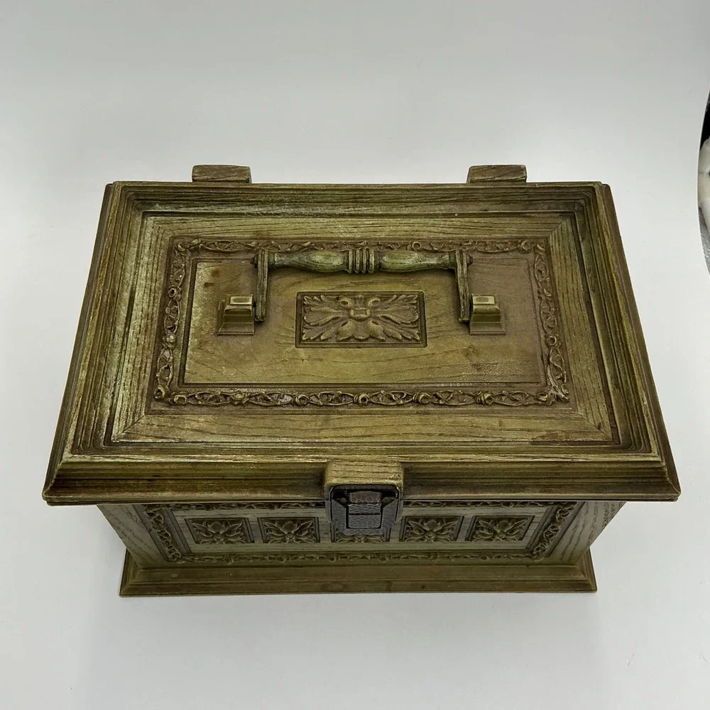 Vintage 60s Max Klein Avocado Green Green Plastic Sewing Box Faux Wood + STUFF!